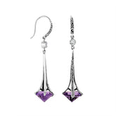 AE-1175-AM Sterling Silver Elegant Dangle Earrings With Amethyst Q. Jewelry Bali Designs Inc